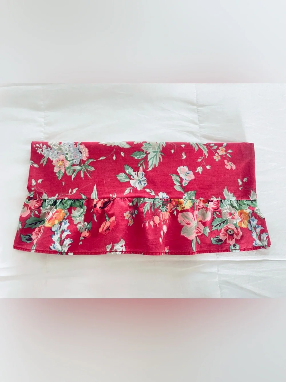 Ralph Lauren Pillowcase Beach House Fuchsia Ruffle Floral Cotton Standard Sz